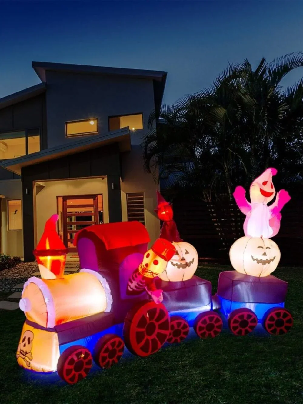 9ft Halloween Inflatable Train with Kittens, Ghosts & Pumpkins - Festive Decor